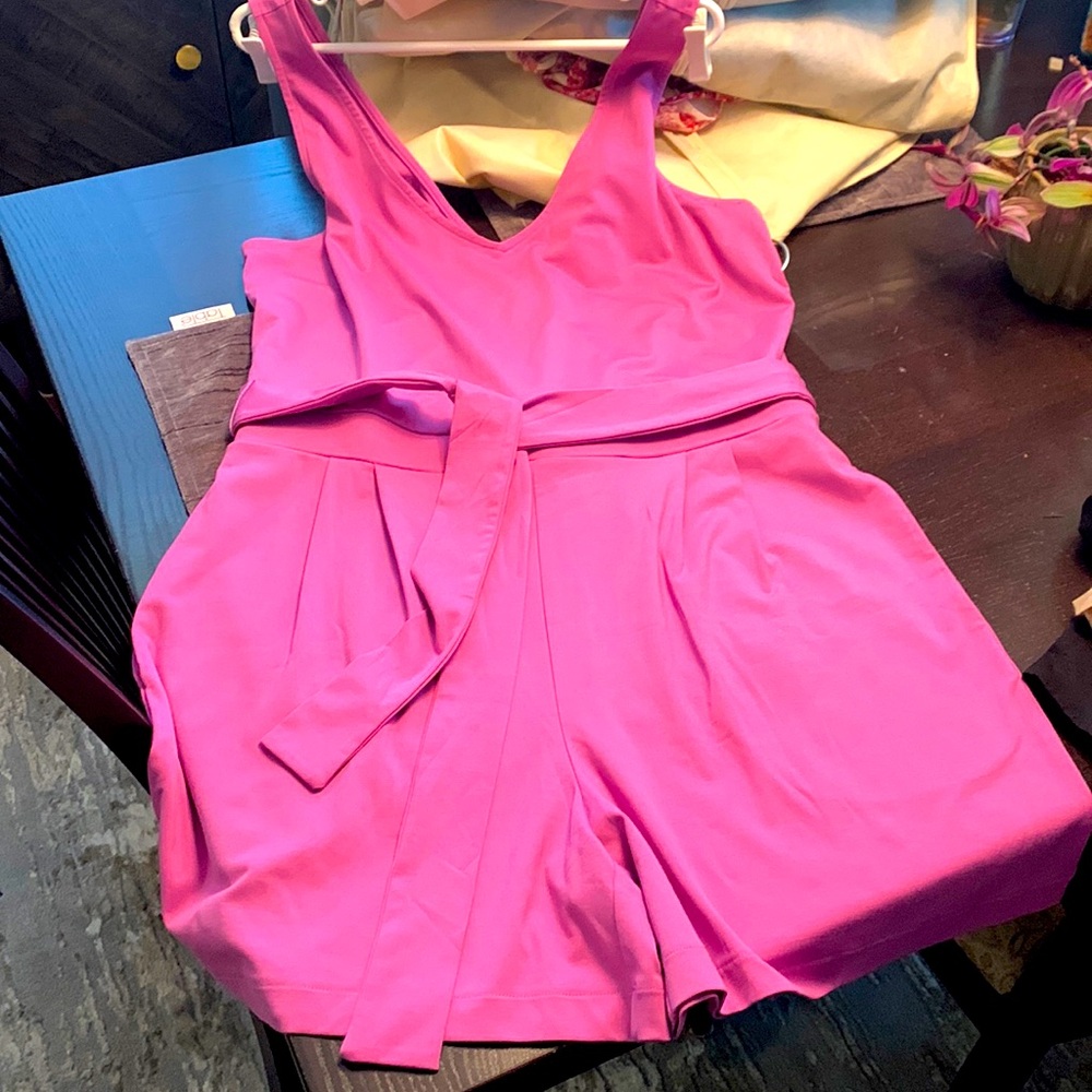 RW&Co pink pocketed romper with sash